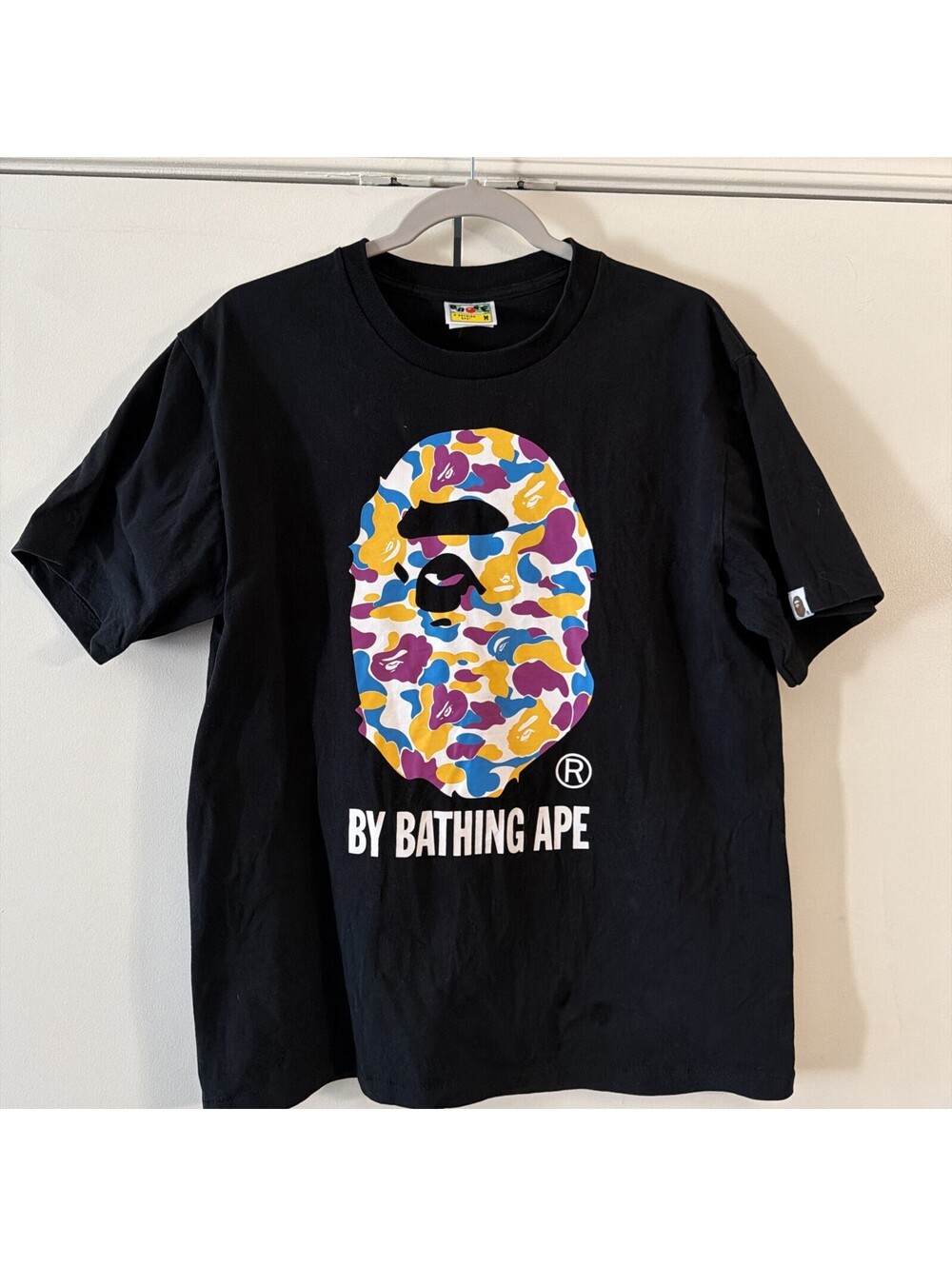BAPE LA Multi-Camo Big Ape Head Tee Black Short Sleeve Shirt Size Medium